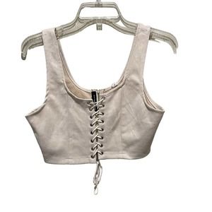 Rhythm of Grace Tie Crop Top Tan Size Medium